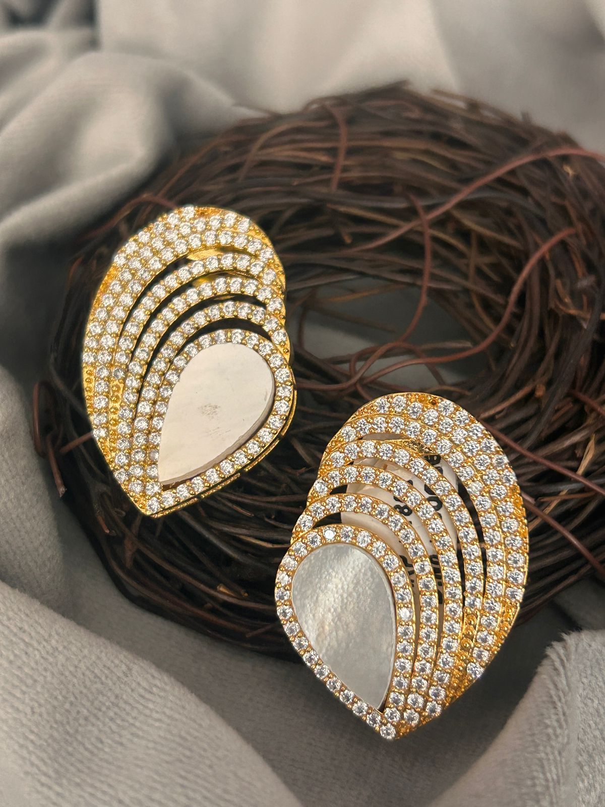 Elegant Teardrop Shell Finish Diamond Earrings